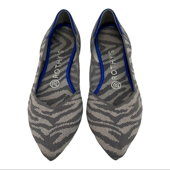Rothy’s Gray Zebra The Point RARE Retired Flats Women’s 7.5 - Picture 2 of 16